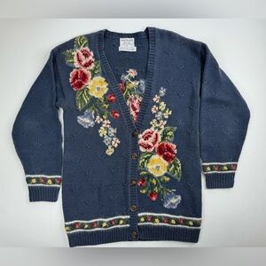 Maria Christina Classics Grandmacore VTG Floral Hand Knit Cardigan Sweater Small